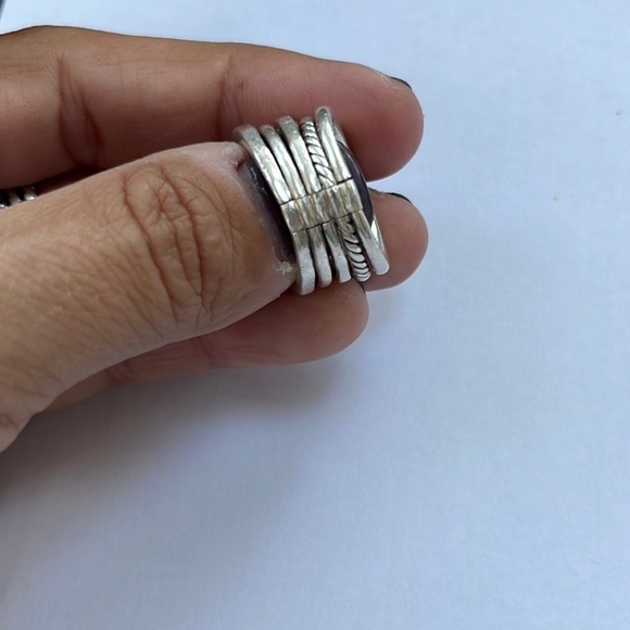 David Yurman Stax Five Ring Sterling Silver with Blue Topaz and Diamonds, 15mm - Picture 4 of 10